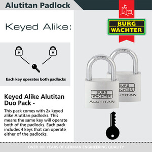 Pack of 2 Alutitan Aluminium Padlocks - Silver / 40mm by Burg-Wachter