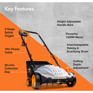 1500W Electric Lawn Scarifier - Grey by VonHaus