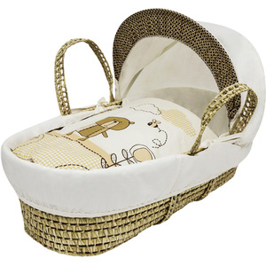 Tiny Ted Cream Moses Basket with Chester Rocking Stand Natural - White by Kinder Valley