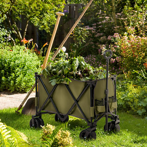 Outsunny Folding Garden Trolley on Wheels Camping Trolley - Green by Outsunny