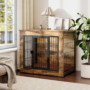 Retro Style Wooden Dog Crate with Double Doors - Brown by Livingandhome