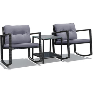 PE Rattan Rocking Chair Set with Cushion - Grey by Costway