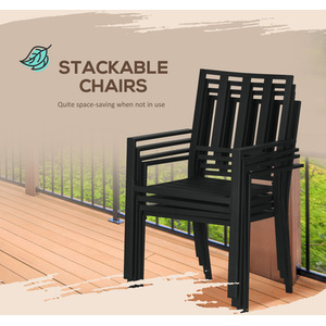 Outsunny Stackable Chairs and Metal Top Table Garden Dining Set - Black by Outsunny