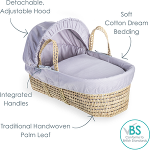 Cotton Dream Palm Moses Basket - Grey by Clair de Lune