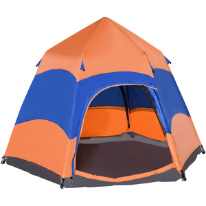 Outsunny Six Man Hexagon Pop Up Tent - Orange and Blue by Outsunny