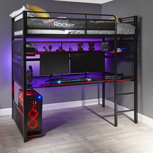 Battlebunk Gaming High Sleeper Bed with Desk - Black by X Rocker