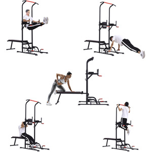 HOMCOM Multifunction Home Workout Station Tower - Black and Red by HOMCOM