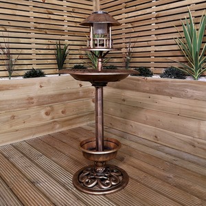 Bronze Effect Resin Garden Bird Bath and Table with Solar Light - Bronze by Samuel Alexander