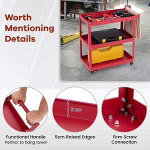 3-Tier Rolling Tool Cart - Red by Costway