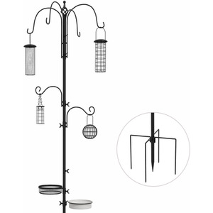Bird Feeding Station Kit Wild Bird Feeder Pole with 6 Hooks - Black by PawHut