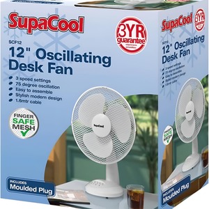12inch Low Noise 3 Speed Desk Fan - White by Unbranded