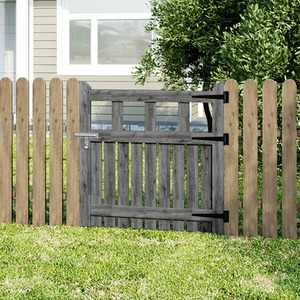 Wooden Garden Fence Gate with Square Gap Design on Top - Grey / 90cm by komore