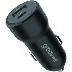 USB-C and USB-A Car Charger 20W - Black by Groov-e