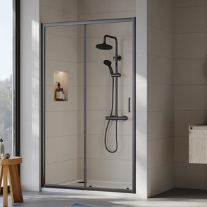 6mm Toughened Safety Glass Sliding Shower Door 1900 x 1200mm Black - Matt Black by Balterley