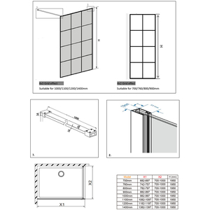 Black Walkin Shower Enclosure Easy Clean Grid Glass Shower Screen