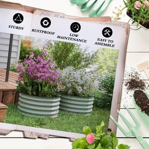 Outsunny Galvanised Raised Garden Bed Planter Box, Set of 2, Dark Grey - Green by Outsunny