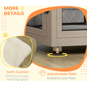 PawHut Dog Kennel Furniture End Table with Two Doors, Cushion - Brown by PawHut