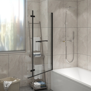 Square Bath Shower Screen Bifold Panel Pivot Screen with Towel Rail