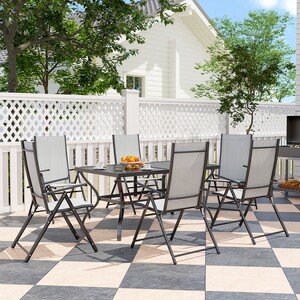 Outsunny Garden Dining Set Metal Top Table and Folding Chairs - Grey Seven-piece / - 1 x Dining Table- 6 x Dining Chair- 1 x Manual by Outsunny