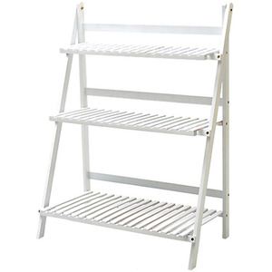 Foldable Ladder Plant Stand Rack - White by Livingandhome
