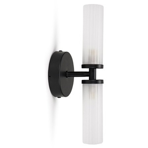 Canya 2 Way Black Wall Light With Reeded Glass - Black by ValueLights