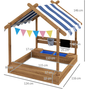 Outsunny Wooden Sandbox with Canopy for Ages 3-7 Years - Brown by Outsunny