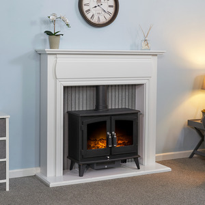 Adam Florence Fireplace in White with Woodhouse Electric Stove in Black, 48 Inch - White by Adam