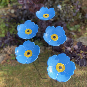 Cast Iron Wild Bird Forget Me Not Flower Dish Bird Feeder - Blue by Selections