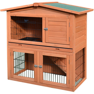 PawHut 2 Tier Wooden Small Animal House Pet Cage - Brown by PawHut