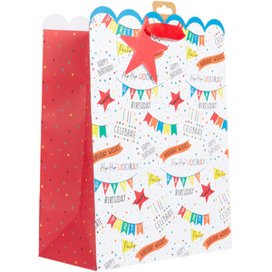 Pack of 2 Rainbow Birthday Large Gift Bags - White