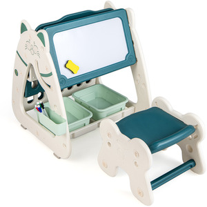 3-in-1 Kids Art Easel with Stool - Green by Costway