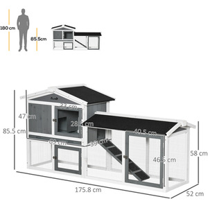 PawHut 2 Tier Wooden Small Animal Hutch, Slide-out Tray - Grey by PawHut