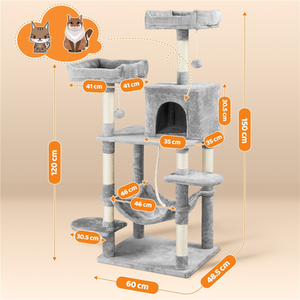Large Cat Tree with Scratching Posts - Light Grey by Yaheetech