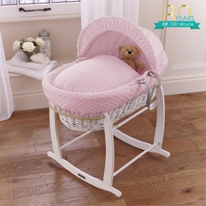 Dimple White Wicker Moses Basket - Pink by Clair de Lune