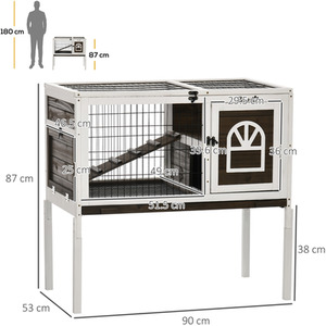 PawHut elevated Wooden Small Animal Cage with Removable Tray - Brown by PawHut