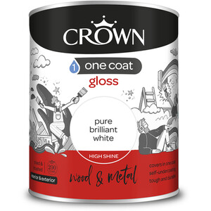 Crown Wood and Metal One Coat Gloss - Pure Brilliant White / 750ml by Crown Paints