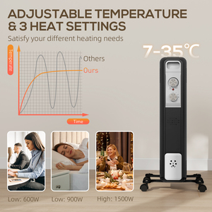 HOMCOM Quiet Oil Filled Radiator with 3 Heat Settings - Black / 40cm by HOMCOM