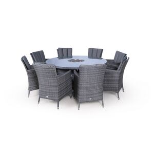 Savannah Fire Pit Round Rattan Patio Dining Set - Grey / 8 by Giardino