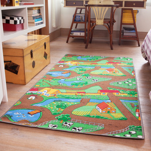 Kids Double Sided Play Mat Roads City Farm Play Room Rug - Multicolour / 150 x 80cm by The Rug House