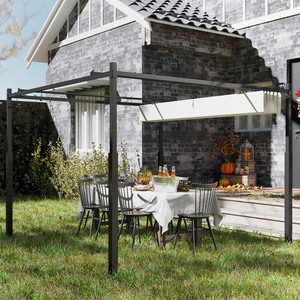 Outsunny 3 x 3(m) Outdoor Pergola with Retractable Roof - Cream by Outsunny