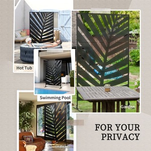 Outsunny Metal Outdoor Privacy Screen - Black / Cut-out Leaf by Outsunny