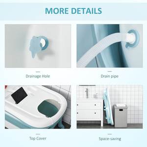 HOMCOM Folding Baby Bath Tub for Toddlers Kids with Top Cover - Blue by HOMCOM