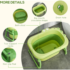 HOMCOM Baby Bath Tub Collapsible Non-Slip with Stool Seat - Green by HOMCOM