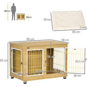 Dog Crate Furniture End Table with Soft Cushion - Grey by PawHut