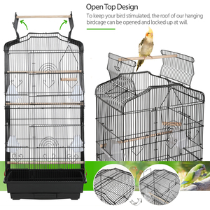 Open Top Metal Bird Cage with Feeders - Black by Yaheetech