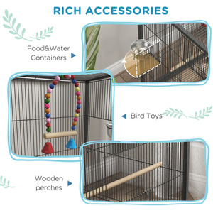 PawHut Bird Cage with Rolling Stand, 48 x 46 x 74cm - Grey by PawHut