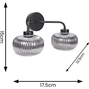 Amaia 2 Way IP44 Bathroom Wall Light with Ribbed Glass Shades and Bulbs - Black by ValueLights