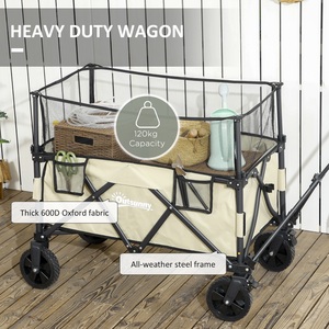 Outsunny 180L Folding Trolley on Wheels with Extendable Side Walls - Khaki by Outsunny