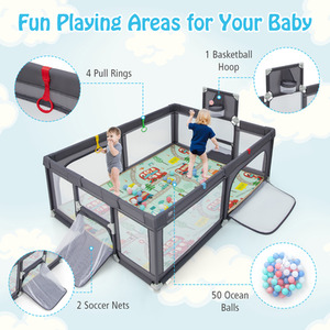 Large Baby Playpen with Mat - Grey by Costway