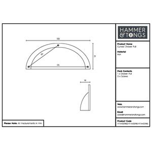 130x50mm Curved Cabinet Cup Handle - Raw by Hammer and Tongs